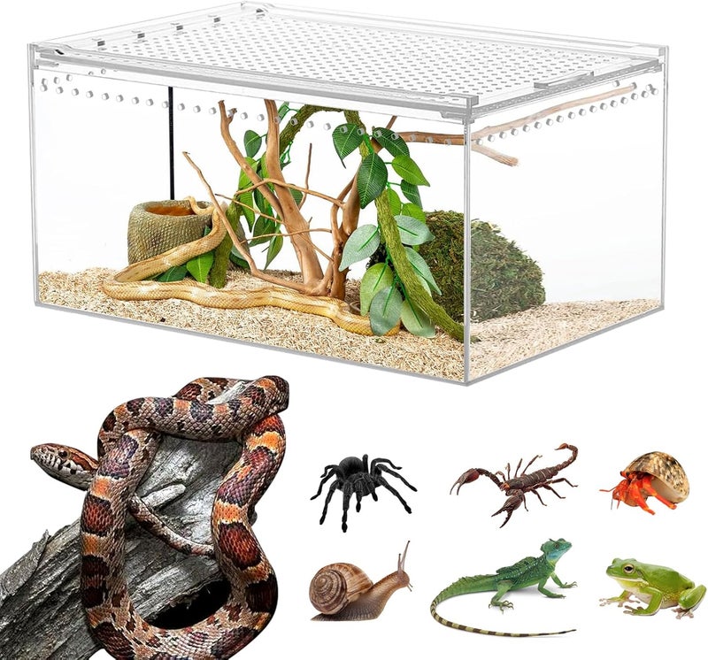 smartang Reptile Tank Enclosure with Magnetic Button.12*8*6"Thicken Snake Enclosure Cage,Cross Ventilation Reptile Terrarium,5 Gallon Acrylic Enclosure Tarantula Enclosure for Snake,Hermit Crab,Frog,Tortoise - Image 1